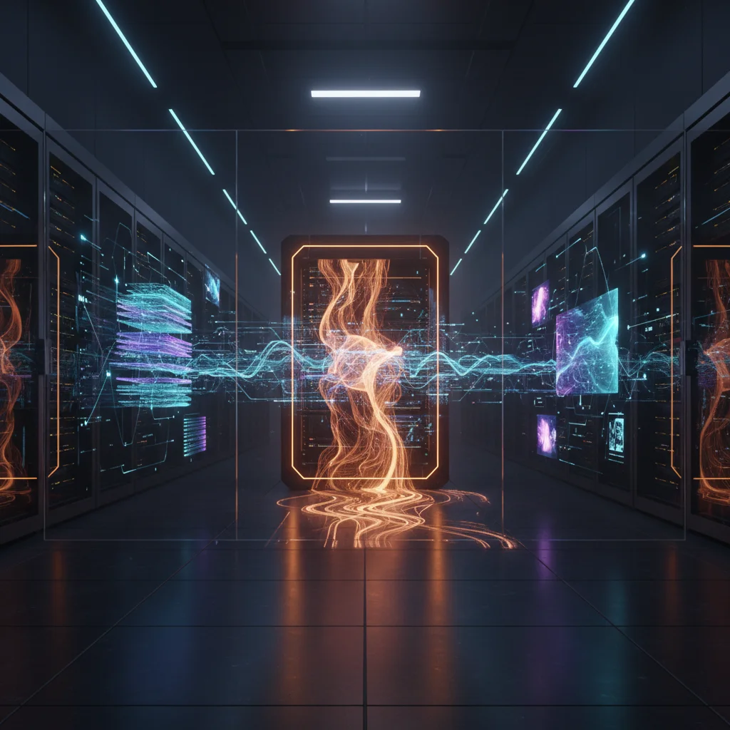 Generative AI processing pipeline with neural network visualization and creative content generation